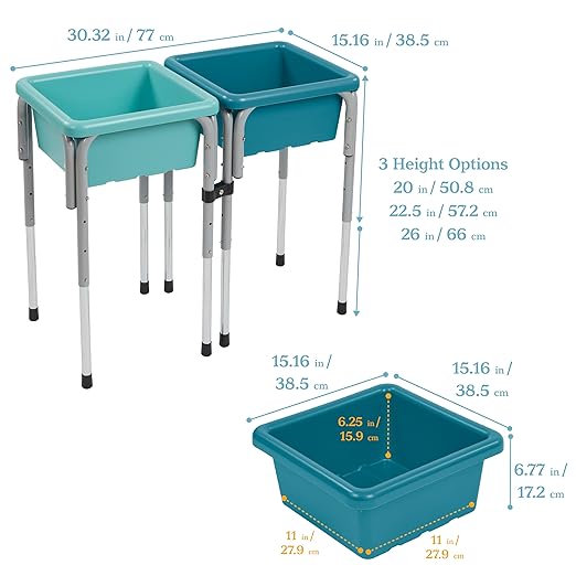 ECR4Kids 2-Station Sand and Water Adjustable Play Table, Sensory Bins, Seafoam/Turquoise