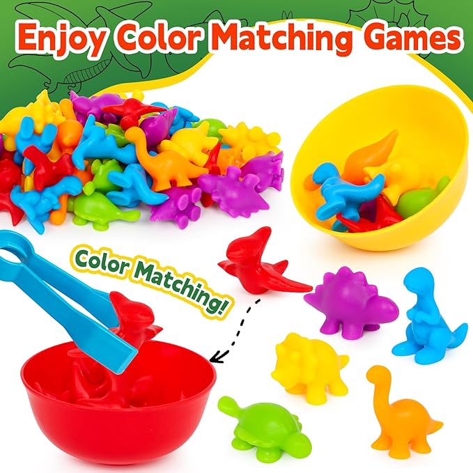 Dinosaur Toys,Color Sorting Toys for Toddlers,Montessori Education Learning Toy,Toddler Activities Sensory Training & Counting Games for 3 Year Old Boys Girls