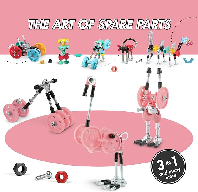 The Off Bits Erector Set: Animal Mini STEM Toys for Kids 6+, Toy Building Sets with Nuts & Bolts, STEM Building Toys Gifts for Boys and Girls (Pink Flamingo)