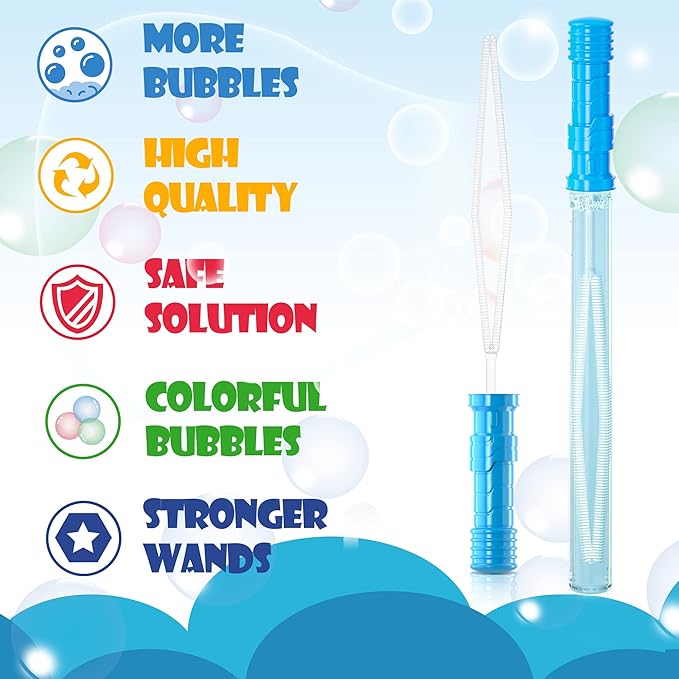 Inscraft 48 Pack 14’’ Big Bubble Wands, 8 Colors Bulk for Summer Toy, Outdoor/Indoor Activity Use, Easter, Birthday, Graduation, Shower, Bubbles Party Favors Supplies for Kids
