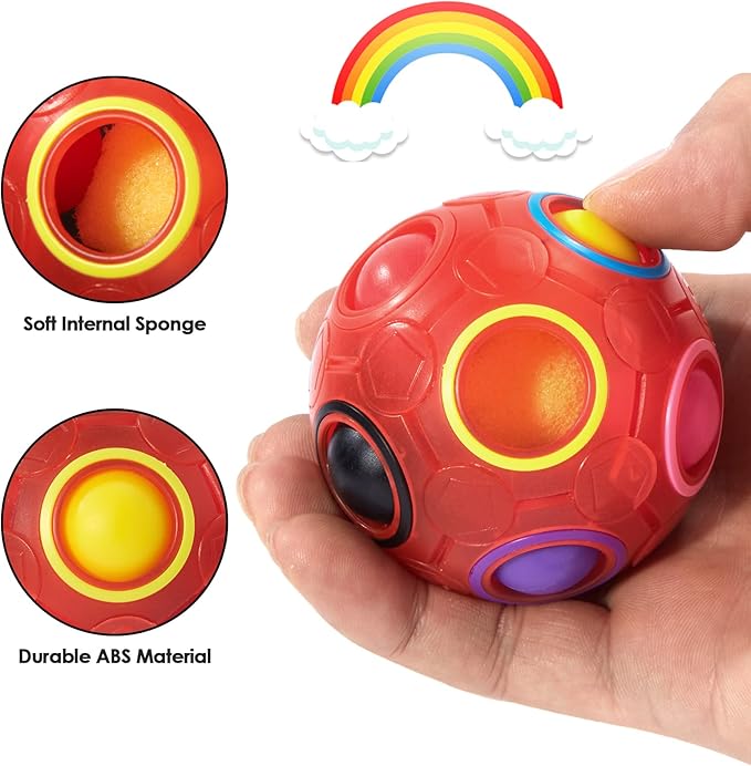 Vdealen Magic Rainbow Puzzle Ball, Fidget Ball Puzzle Brain Teaser Fidget Toy for Boys & Girls- Birthday Party Easter Valentines Christmas Stocking Stuffers for Kids Teen & Adults(Red)