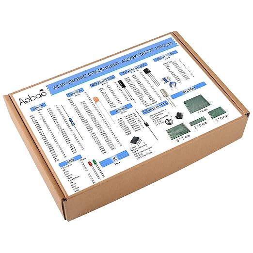 Aobao 1900pcs Mega Electronic Component Kit Assortment, Capacitors, Resistors, LED, Transistors, Diodes, 1n270 Germanium, DC Jacks, opamp, PCB, Speaker