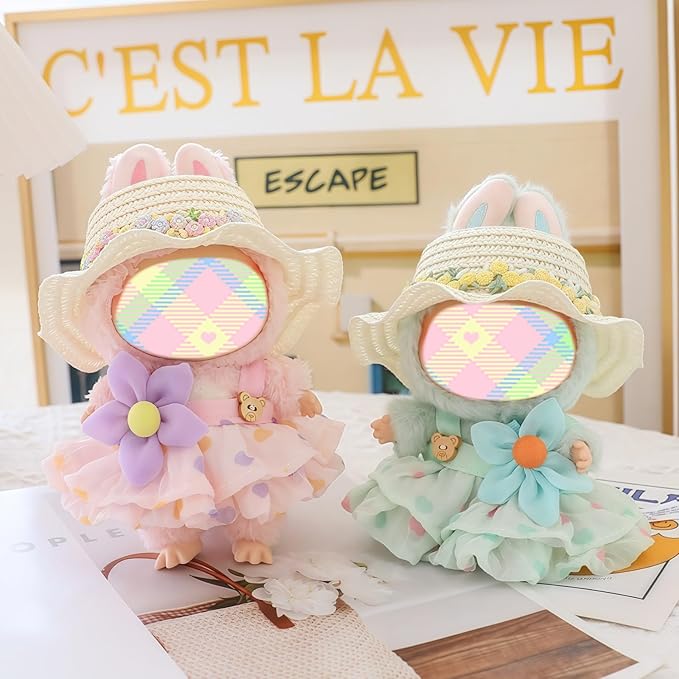 Clothes for Dolls Accessories (No Doll), Kawaii Hat Skirt Outfit Set 3 Pieces for 15cm 17cm Dolls Suit, Stylish Flower Doll Hat Clothing Set Replacement Pink