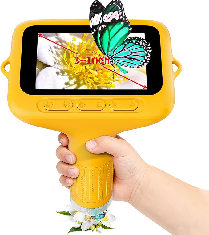 Digital Microscope for Kids, 3" Screen 1000X Handheld Microscope HD Pocket Portable Microscopes Camera, Science Edu Fun Birthday Gifts Toys for Ages 4-12 Children Students Boys Girls -Yellow