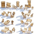 LOVEINUSA DIY Wooden Dollhouse Furniture Set, 3D Puzzle Miniature Room Accessories, Natural Wood