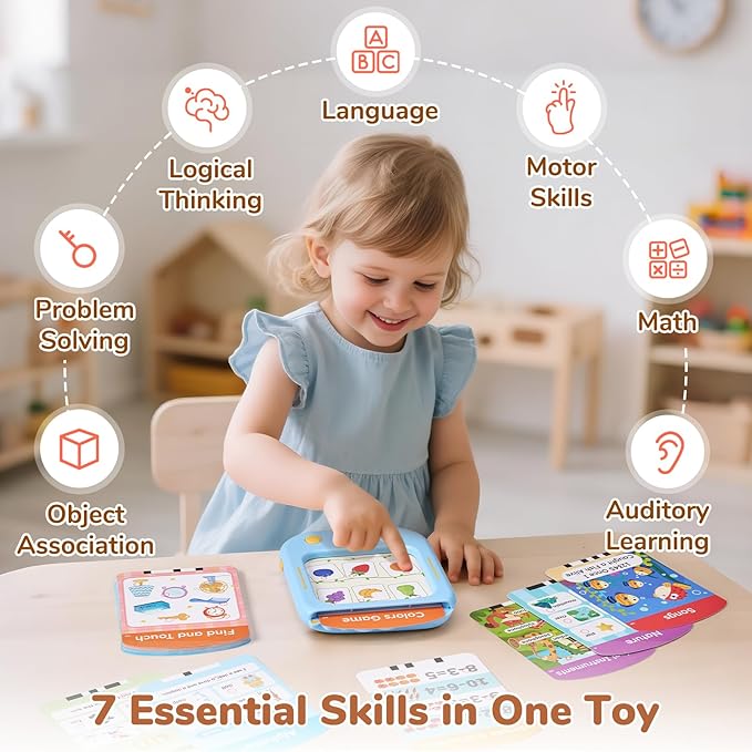 JoyCat Kids Learning Tablet: 156 Pages Tap-to-Read Flash Cards with 20 Listen & Find Games, Montessori Toy for Alphabet, Phonics, Words, Simple Math, Colors, Shapes & Songs - Autism Gifts (Ages 2-6)