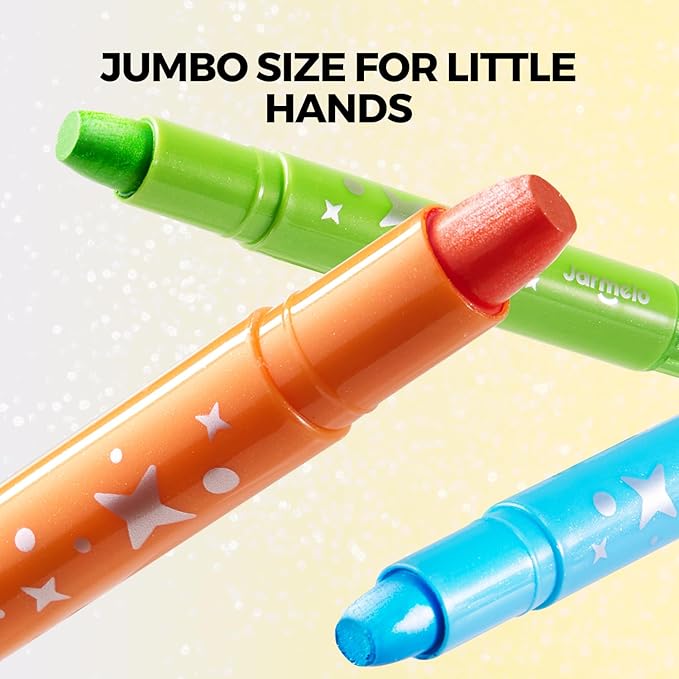 Jar Melo Glitter Crayons for Toddlers 1-3, Non-Toxic Washable Crayons for Kids, Ultra-Silky and Twist, Ideal Coloring Gift for Boys and Girls, 12 Colors