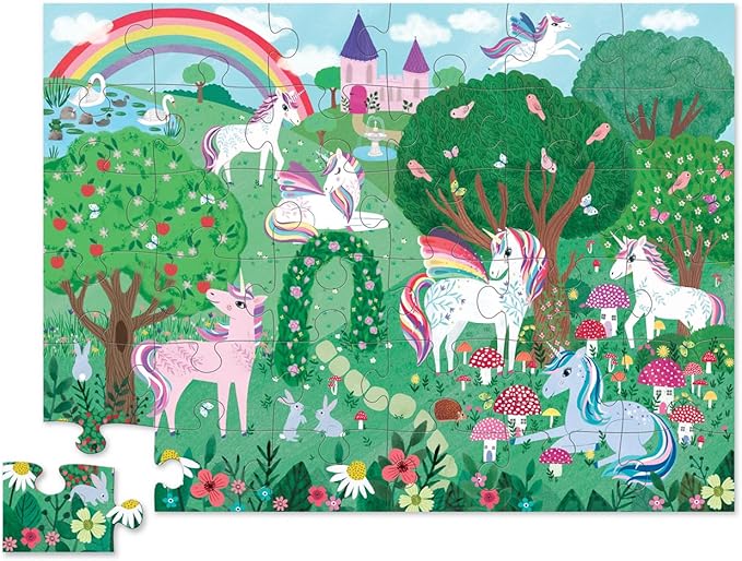 Crocodile Creek 36-Piece Jigsaw Floor Puzzle - Fun Floor Puzzles for Kids Ages 3-5 - Heavy-Duty Shaped Box for Storage - Unicorn Dreams - 27" W x 20" H Finished
