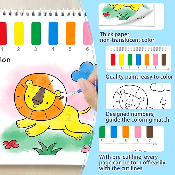 Paint with Water Coloring Books for Kids,Mess Free Watercolor Painting Papers Sets for Toddlers,Water Color Paint Kit,Art Craft Birthday Gift for Ages 1-3, 4-8(Animal)