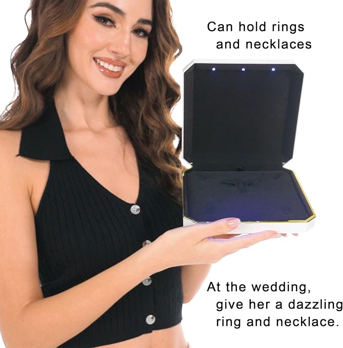 HSLFUAI Large Necklace Box, Necklace Gift Box with Led Light,Jewelry Box for Necklace,Jewelry Gift Box for Wedding, Birthday, Valentine' Day, Mother'S Day, Christmas