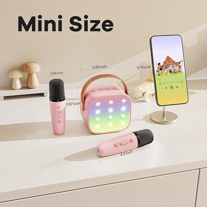 Mini Karaoke Machine for Kids Adults, Portable Bluetooth Speaker with 2 Wireless Microphones, TOP Birthday Gifts Toys for Girls Ages 3, 4, 5, 6, 7, 8, 9,10,11,12+ Years Old Toddler (Lightpink)
