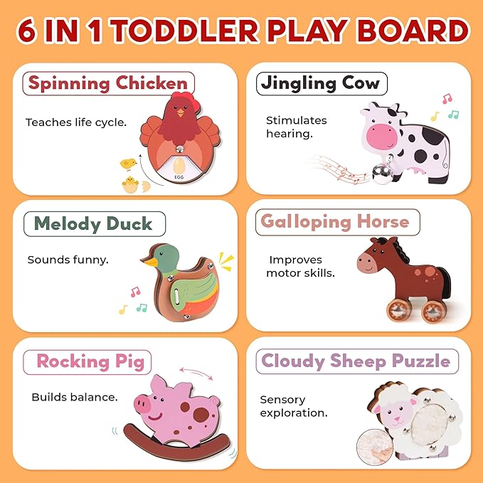 Wooden Montessori Farm Puzzles for Toddlers 1-3 – Interactive Sensory Animal Toys with Textures & Sound -Educational Puzzle & Baby Gifts for Fine Motor Skills & Autism Friendly