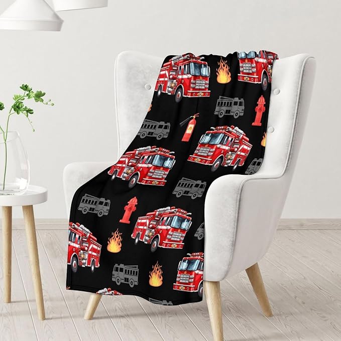 Boys Fire Truck Blankets Cute Throw Blankets Gift for Kids Adults, 50x60 Inches Lightweight Warm All Season Throw for Sofa Couch Bedroom