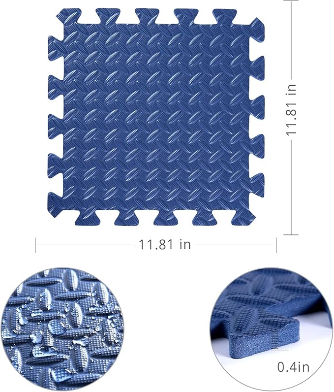 Foam Play Mat for Toddlers, EVA Non-Toxic Interlocking Floor Mats with Solid Colors, Squares Baby Play Mat, EVA Foam Floor Mat Foam Mats for Kids, Baby, 16 Tiles(White/Light Gray/Dark Blue)