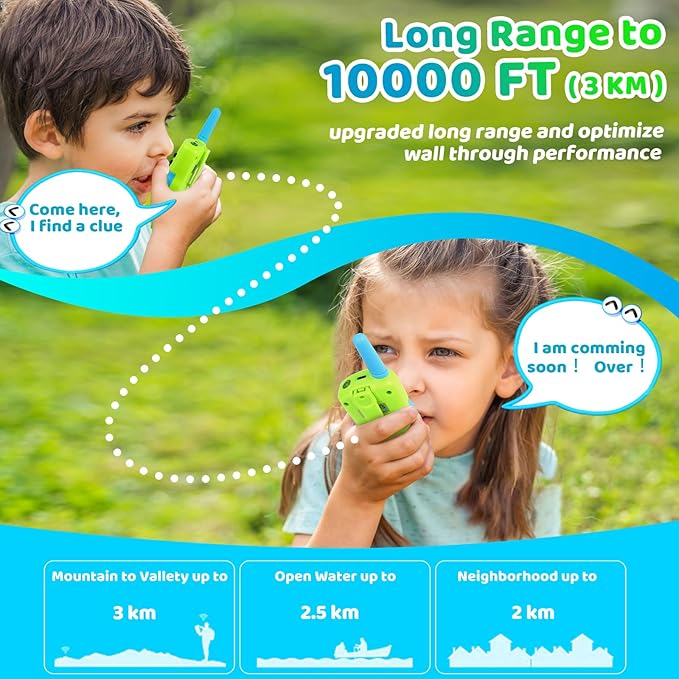 Vvinca Rechargeable Walkie Talkies for Kids 2 Pack, 5-7 Year Old Boy Toys Long Range 22 Channels 2 Way Kids Walkie Talkie with Flashlight for Camping Hiking Indoor Outdoor 3 4 5 6-12 Girl Boy Gift