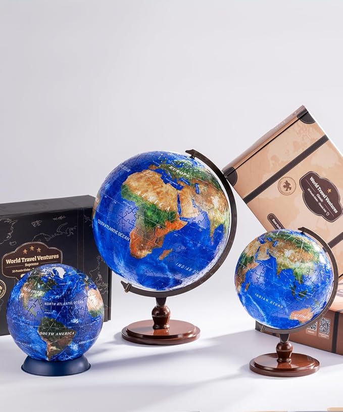 Pintoo 3-D Puzzle Globe Supreme Large 9" Earth Globe Decor with 540 Curved & Translucent & Tactile Puzzle Pieces - Globes of The World for Unisex Adults, Explorers, Business, Home Decoration [A3753]