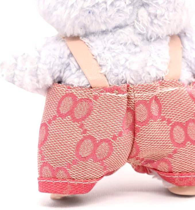 Clothes Compatible with Labubu 17cm, Premium Handmade Dolls Accessories with Chic Grid Hat & Rompers & Bag 3 Piece Set, High-End Fashion Outfit for Play & Display, No Doll - Pink