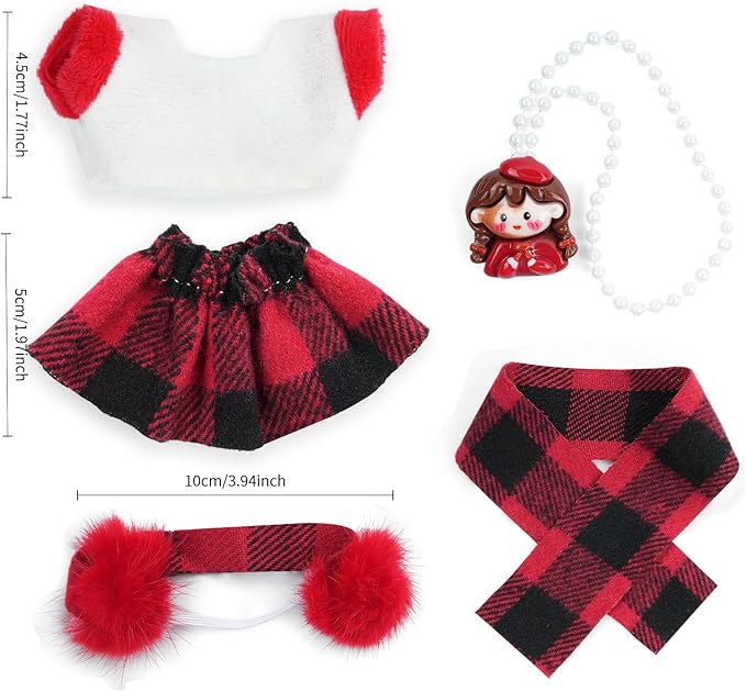 17cm Doll Clothes Set-Adorable Outfits for Dolls-Stylish Accessaries Clothes Dress-Up-Replaceable Clothing Collections, Includes Hat, Top, Skirt(Red-Style A)