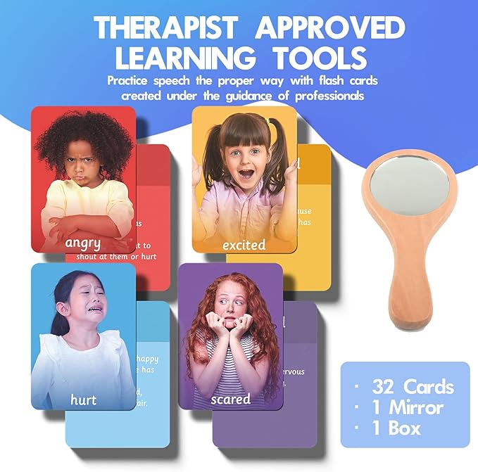 MEROCO Feelings Emotions Cards for Kids Therapy, Realistic Picture Cards for Speech Therapy Mirror, Aba Therapy Materials Autism Social Emotional Learning Materials