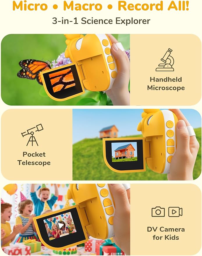 Digital Microscope for Kids - Handheld Pocket 1000X Zoom with 2" Screen Digital Kids Microscope, Portable Compact Body, for Education and Outdoor Activities