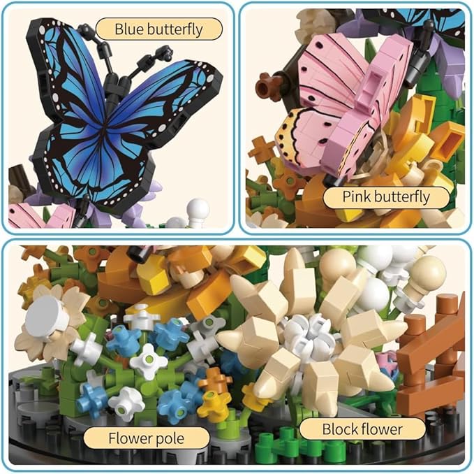 530 PCS Micro Brick Flower Butterfly Bouquet Building Sets, Animals Botanical Collection Blocks Model for Adult Toys,Home Decor and Office Art Creative Gift Women, Mom,Girl - Valentine’s Day Gift