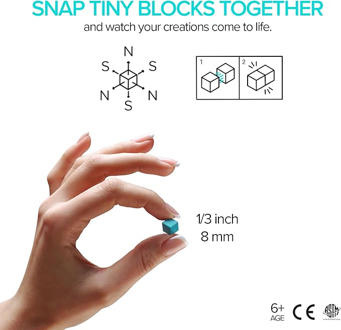 PIXIO NEON - Tiny Magnetic Blocks Building Toy in The Pixel Art Style with Free App - 5/16" Plastic Cubes with 6 Magnets Inside - Open Ended Toy - Creativity Kit for Ages 6+ - 60pcs