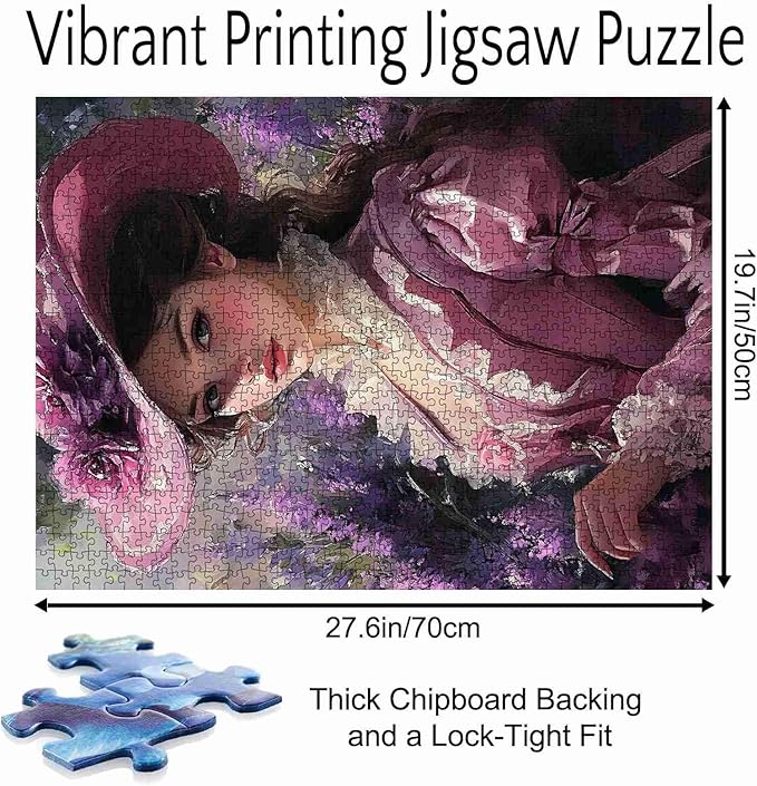 Paris Girl Jigsaw Puzzles for Adults 1000 Pieces,Purple Hat Women Puzzles Art Home Decor Gift Toy for Men Women,Vintage Girl Puzzle Art for Family Fun Puzzle Games 27"x20"inch