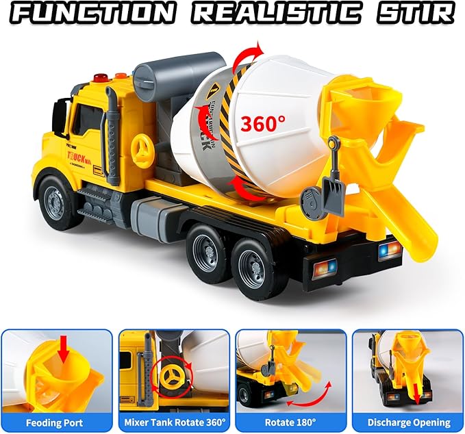 Toddler Trucks Toys,Big Cement Mixer Toy Truck with Lights and Sounds,Truck Vehicle Boy Toy for 3 4 5 6 Year Old,Christmas Birthday Gifts for Boys & Girls