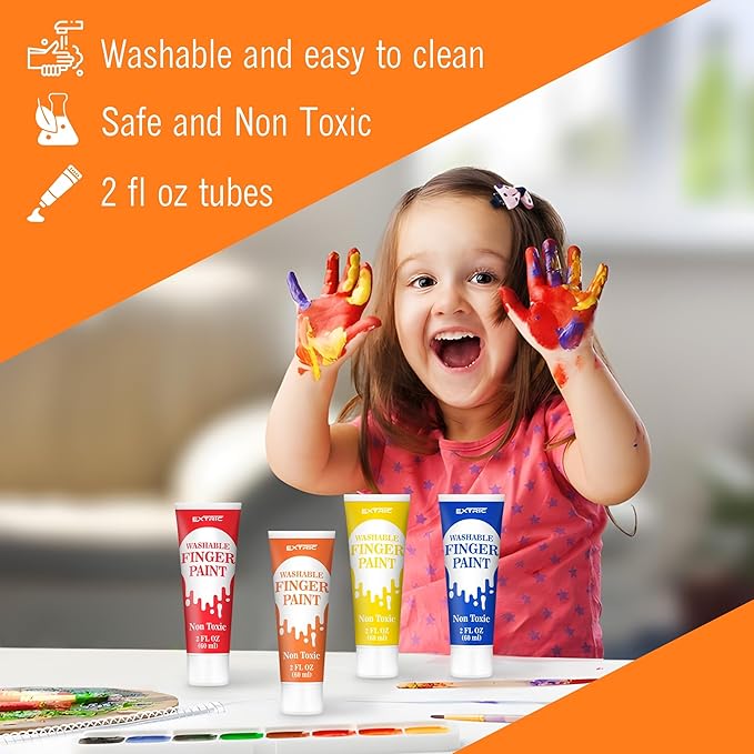 Washable Finger Paint for Toddlers 1-3 – 12 Colors Washable Paint for Kids, Non Toxic Toddler Paints, 2 fl oz Tubes, Tempera Paints for Kids, Crafts & Finger Painting – Ages 1-8