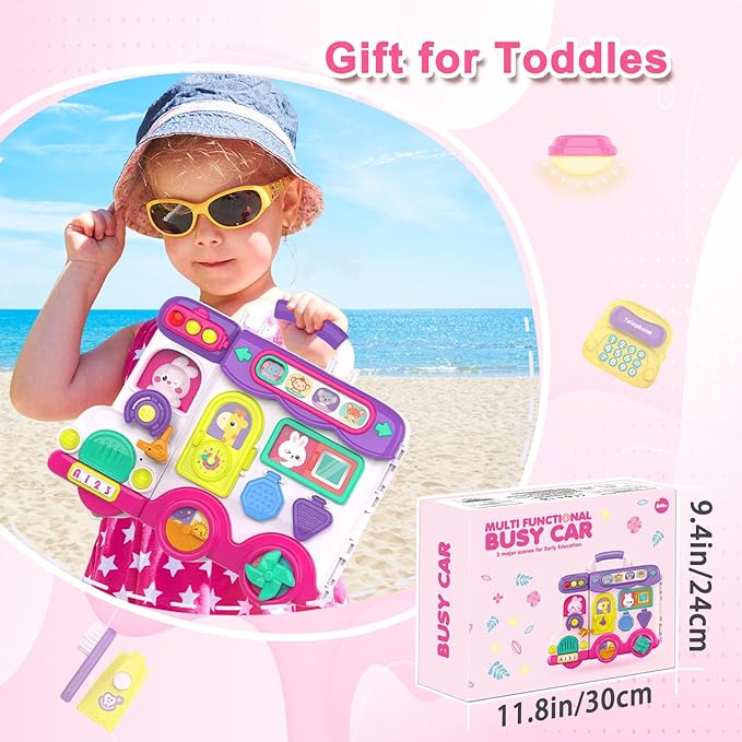 Montessori Busy Board for 1-2 Year Old Girl Gift,Musical Toys for Toddlers 1-3 Year,Educational Fine Motor Baby Toys for 12 18 Months,Perfect for Preschool or Travel,Birthday Gift for 1+Year Old Girl