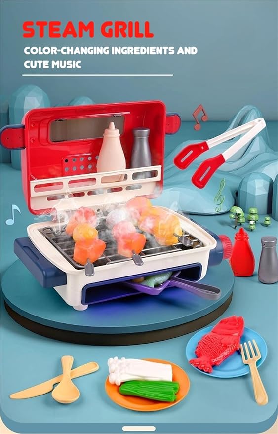 Magic Meals Sensory Kitchen, Kitchen Playset, Food Play Cooking Set, with Smoke, Sound Light, Indoor/Outdoor Cooking Role Plays Grills (Pink)