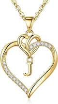 STORUP Heart Initial Necklaces for Women Girls, 14K Gold Plated Cubic Zirconia Heart Initial A-Z Pendant Necklace Dainty Heart Necklaces for Women Teen Girl Jewelry Birthday Gifts
