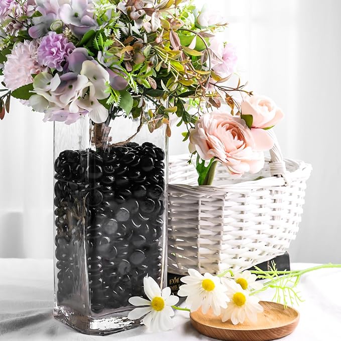 FUTUREPLUSX 5LB Black Flat Glass Marbles, Gemstone Beads, Aquarium Rocks Fish Tank, Gravel Stones Bulk Pebbles Decorative Beads for DIY Crafts Vase Fillers Table Scatter Decor