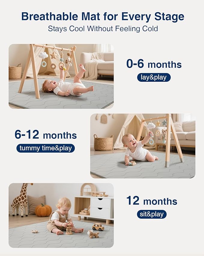Baby Play Mat for Floor,59x71 Playpen Mat,Soft Crawling Playmate for Tummy Time and Travel,Washable&Easy Storage,Non-Slip Foam Floor Mats for Toddlers' and Infants' Play or Relax(Grey)