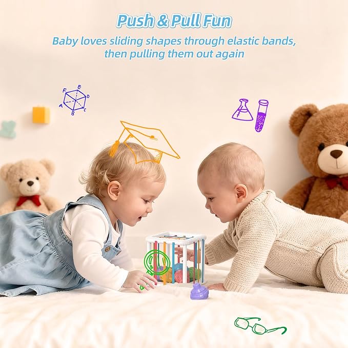 Montessori Shape Sorter Toy for Toddlers, Sensory Learning Cube with 6 Soft Blocks, Baby Developmental Toy for Fine Motor Skills, Gift for 12-36 Months Boys & Girls
