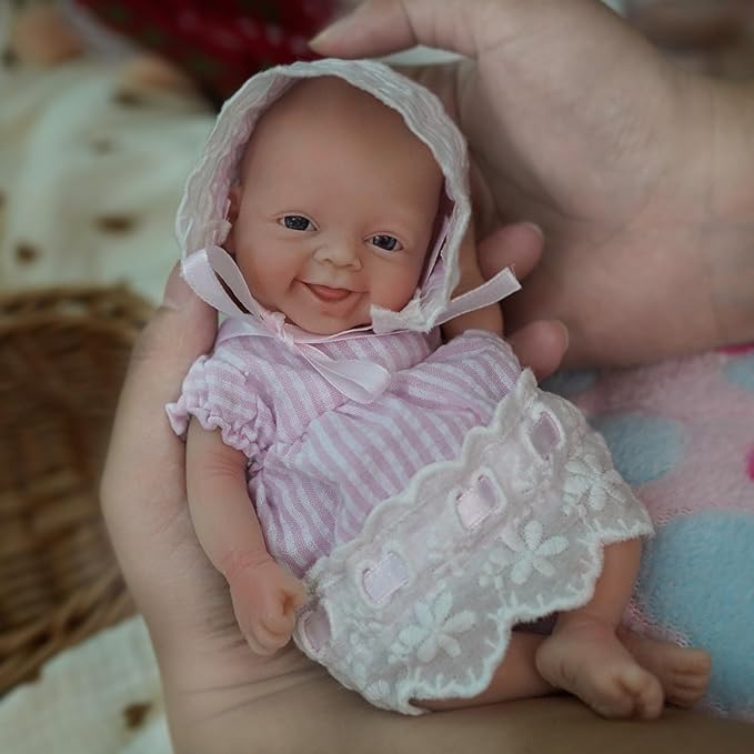 7" Girl Micro Preemie Full Body Silicone Baby Doll,Mini Realistic Newborn Baby Doll Real Life Miniature Baby Doll with Feeding Accessories