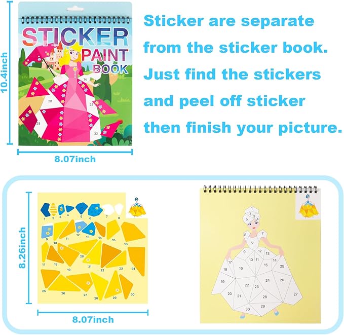 3 Pack Sticker Book Paint by Sticker Kids Ages 4-10 Reusable Sticker Book for Toddlers Boys and Girls Birthday Gifts Party Favor, Travel Activity Book Set for Learning and Playing