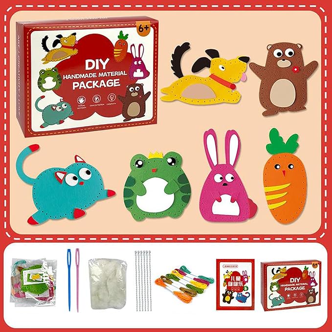 Suzcan Fun Sewing Kit for Kids, Whateveri DIY Doll Sewing Toys, DIY Doll Sewing Toys, My First Sewing Kit, Weaving Loom for Kids, Sew Fun Animals Kit, Handmade Kids Sewing Crafts DIY Kits (A+C Set)