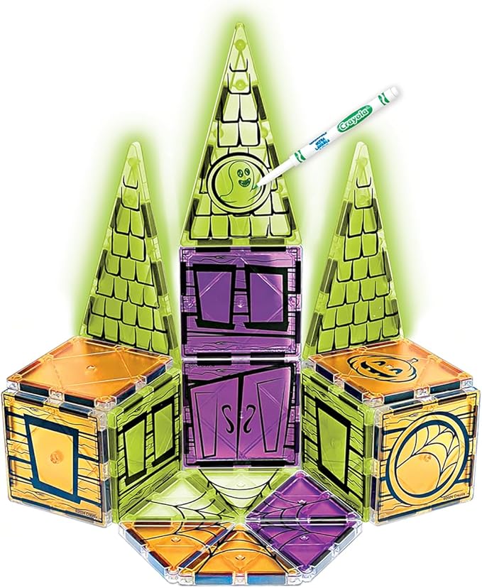 CreateOn Crayola Halloween Glow Doodle Magnetic Tiles Set, Building Set for Kids, STEM Toys for Boys and Girls Ages 3 and Up, 25-Piece Set