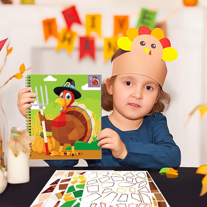 TBEEJ 2PCS Thanksgiving Day Crafts for Kids Ages 4-8 Sticker Paint Books Gift Party Create 20 Pictures（Sticker Sheets are Separate）
