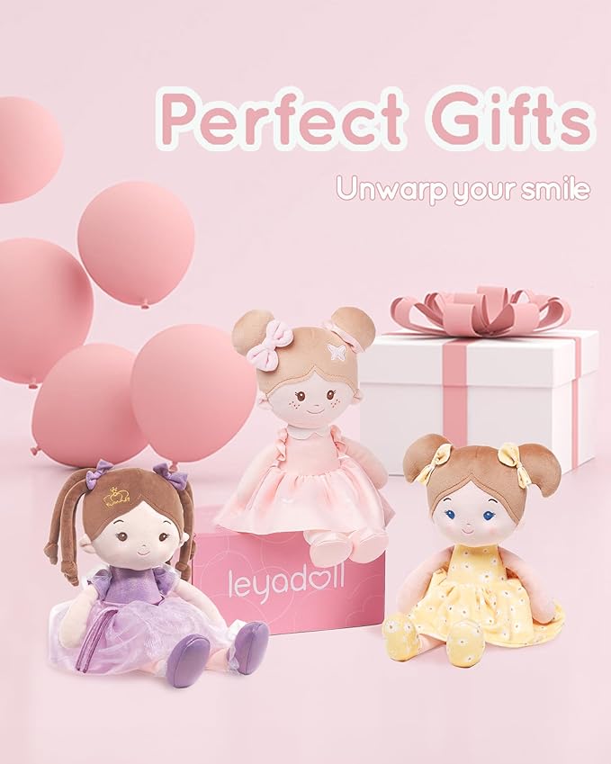 LeyaDoll Soft Baby Doll Toys (16''), My First Baby Rag Doll for 1 Year-Old Girl Birthday Gift, Christmas Plush Toys Gift for Toddler Kids Infants-Daydream-Princess-Coral-Violet