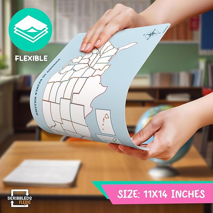 SCRIBBLEDO US Map Practice Sheets 11'x14' Dry Erase Sheets for Homeschool, Classroom Pack of 10