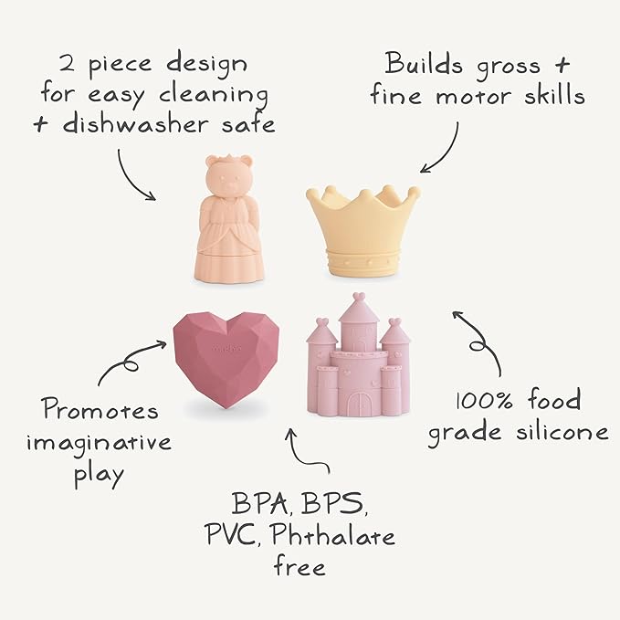 mushie Princess Bath Toys Play Set for Toddlers | 100% Food Grade Silicone | Mold Free, Pack of 4