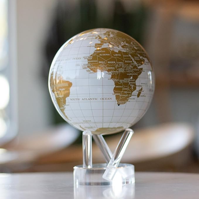MOVA Globe – White and Gold 6” | Solar-Powered Rotating World Globe for Desk | Elegant Modern Decor | No Batteries or Wires