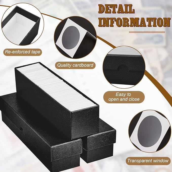 Teling 303 Pieces Coin Flips 3 Pcs 2 x 2 Inch Coin Storage Boxes 300 Pcs Cardboard Holders in 6 Sizes Collection Supplies for Collectors(Black)