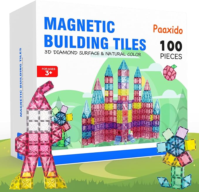 Magnetic Tiles, 100PCS Magnetic Blocks Set, 4D Diamond Magnet Building Blocks, STEM Preschool Educational Magnet Toys Gift for Kids, Boys and Girls 3 4 5 6 7 8+ Year Old