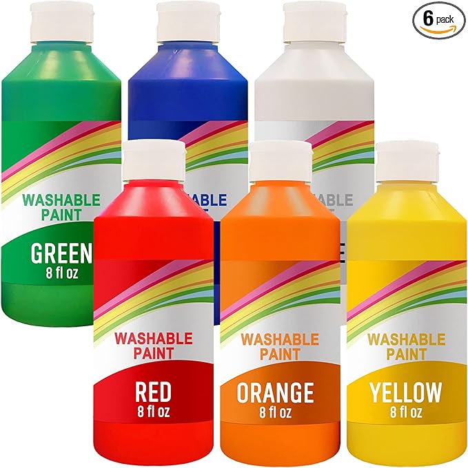 EXTRIC Washable Paint for Kids 6 Color, Non-Toxic Tempera Kid Paint 8 oz Bottles, Vibrant Pigments, Easy-Clean Toddler Paints, Kids Painting Set Arts and Crafts Supplies