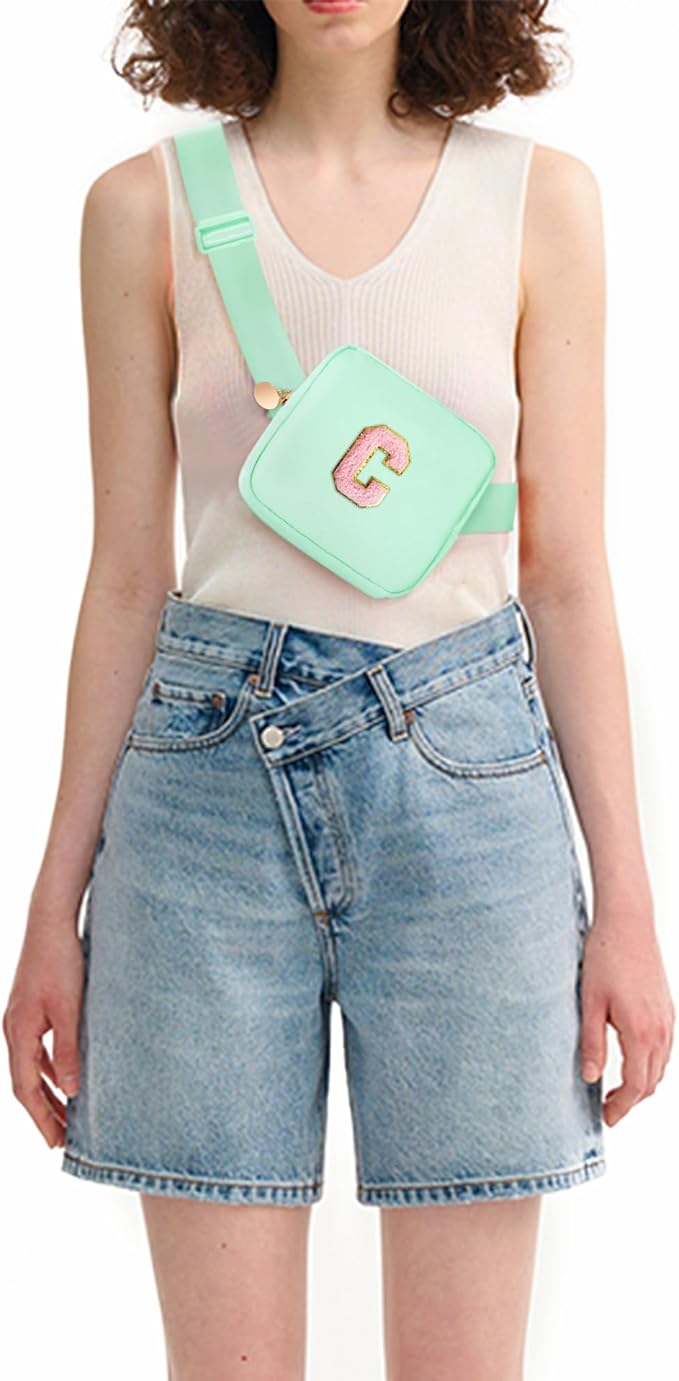 Mini Belt Bag Fanny Pack with Initials Letter Patch Small Crossbody Bags Cute Stuff Birthday Gifts for Teenager Girls Trendy Stuff for Teens - Light Green,C
