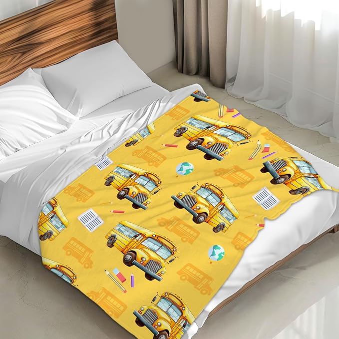 Kids Throw Blankets School Bus Blankets Gift for Boys Birthday, 30x40 Inches Soft Cozy All Season Throw for Sofa Couch Bed
