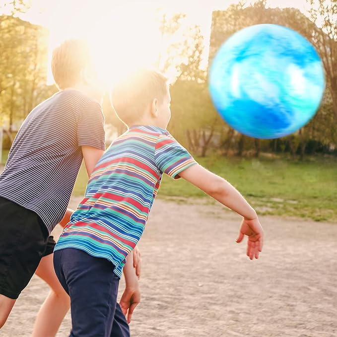 Deekin 2 Pcs 15 Inch 18 Inch Marbleized Bouncy Balls Large Inflatable Rubber Sensory Ball for Playground Outdoor Water(18 Inches,Blue and Green)